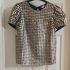 J. Crew Black and Cream Checkered Blouse